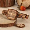 腕時計手身子の正方形の木製アラビア語ディスプレイレディクォーツ明るいポインタークロックフル竹の女性バングルプレゼント