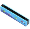 Wood Plastic Harmonica Education Toys 16 Holes Fun Row Double Row Musical Toy Kids Exhibant Educational Music Learning Toy Children Dift 12 Color