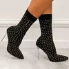 Boots Women's Over Knee Luxury Rhinestone Stiletto Heel Pointed Toe Sexy Nightclub Socks Boots High Heels Women's Short Boots 220913