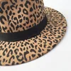 Berets Woollen Leopard-print Top Hat - Stylish Flat-brimmed Jazz Mens Fedora