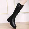 Botas vestido sapatos confortáveis mulheres cor sólida rendas até plataforma feminina saltos grossos senhoras moda botines de mujer sexy