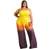 Pants Sexy Big Beautiful Women Jumpsuit Female Strapless Rompers Gradient Color Overalls Plus Size Wide Leg Summer Jumpsuits