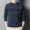 Men's Sweaters Autumn And Winter Middle-Aged Men's Thickened Pure Wool Knit Sweater Round Neck Jacquard Thermal Knitting Top