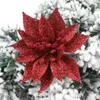 Decorative Flowers 10Pcs/Set Artificial Flower Decor Plastic Sparkling Merry Christmas Ornaments Fake Poinsettia Decorations For Home