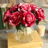 Dekorativa blommor 10 st bukett Rose Artificial Silk with Leaves Wedding Home Decoration Fake Peony Flower