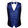 Gilet da uomo Blu Abito da sposo uomo Gilet Paisley Jacquard Folral Gilet di seta Fazzoletto Papillon Set Barry.Wang