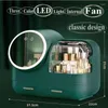 F￶rvaringsl￥dor Makeup Organisation Box Dammt￤t skrivbord Finish Mask Lipstick Skin Care Cosmetic Shelf LED Light Fan Mirror
