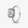 100% Prata Esterlina 925 Retangular Espumante Halo Ring Para Mulheres Alianças de Casamento Moda Noivado Jóias Acessórios