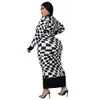 Women Casual Plus -Size -Kleider karierte Druck Langarm Crew Neck Empire Kleid Swing Sunddress