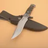 G1029 Coltello dritto da sopravvivenza 5Cr13Mov Lama a goccia satinata con codolo completo Manico in legno Campeggio esterno Escursionismo Caccia Coltelli a lame fisse con fodero in pelle