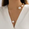 Pendant Necklaces Exaggerated Design Pearl Ball Collar Necklace For Women Geometric Metal Bead Hoop Vintage Open Jewelry Gift
