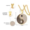 Anhänger Halsketten Hip Hop Micro Pave Strass Bling Iced Out Gold Edelstahl Tai Chi Runde Anhänger Halskette Für Männer Rapper Schmuck