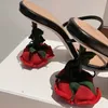 Dress Shoes 8cm Luxury Designer Shoes Chic Point Fashion Rose Heels Women Sandals 2022 Summer Novedad Slippers Party Wedding Female Slides T220927