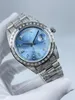 5-sterren Super 4-stijl volledig diamanten horloge President 41 mm 128396 Blauwe wijzerplaat Automatische mechanische horloges Heren Herenhorloges