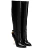 2022 Padlock Boot Women Long Knee Boots Party Wdding Gold Hardware Gilded Stiletto Heel Pointed Toe Lady Winter Booties