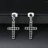 Stud -oorbellen kruisen voor vrouwen Classic Simple Iced Out Out Cubic Zirconia Black Crystal Silver Color Dangle Ear Fashion Sieraden E328