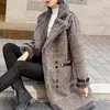 Kadın Yün 2022 Ceket Kadın Sonbahar Kış Ceket Koyun Kesme Deri Kürk Orta Uzun Katlar Kadife Kalın Sıcak Lady Palto R1651