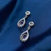 Dangle Earrings 18K White Gold Color Blue Stone 925 Sterling Silver Created Moissanite Sapphire Diamond Drop Fine Jewelry