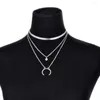 Collana girocollo multistrato moda punk ciondolo mezza luna strass per donna gioielli con paillettes frecce in metallo