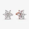 Botanische tuincluster Sneeuwflake Stud -oorbellen 925 Zilver DIY Fit Pandora Jewelry Lady Cadeau