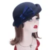 Berretti da donna con fiocco in velluto stile vintage berretto in feltro di lana cappello semplice T476