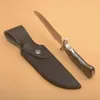 G1029 Survival Straight Knife 5Cr13Mov Satin Drop Point Klinge Full Tang Holzgriff Outdoor Camping Wandern Jagd Messer mit feststehender Klinge und Lederscheide