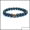 Charm Bracelets 8Mm Agate Chakras Black Lava Stone Beads Elastic Essential Oil Diffuser Bracelet Volcanic R Otbf6