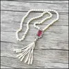 Pendant Necklaces Red/Green Zircon Charm Pendant Cz Micro Pave Connector Natural Shell Pearl Beads Chain Tassels Women Jewelry Neckl Dhcrt