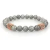 Strand Natural Gray Map Stone Men's Bracelet Stainless Steel Rhinestone Beads Bracelets&Bangle Male Yoga Prayer Energy Jewelry