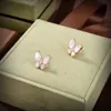 Vintage Charm Sweet Van Cleef Merk Designer Zilver met 18k Vergulde Parelmoer Vlinder Stud Oorbellen Voor Vrouwen Sieraden Met Doos