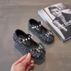 Atletische schoenen Girls Leather 2022 Zachtzolen Baby Single Single Children's Riinestone Princess Crystal Aards Fashion
