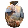 남성용 후드 3D 조류 스웨트 셔츠 남성 동물 까마귀 인쇄 조경 후드 캐주얼 힙합 스웨트 셔츠 인쇄 긴 소매