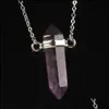 Beaded Necklaces 100Unique 10 Pcs Sier Plated Purple Crystal Rose Pink Quartz Hexagon Prism Double Buckle Pendant Necklace Opal Jewe Dhfsz