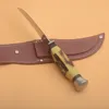 G1105 Survival Straight Knife 440C Satin Blade Resin Handle Outdoor Camping Hiking Fishing Hunting Fixed Blade Knives with Leather Sheath