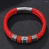 Bangle Fashion Business Men's Woven Red Double Leather Armband Rostfritt st￥l Magnetiskt sp￤nne Creative Simple Charms presenter