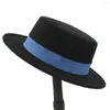 BERETS 2022 WOLLFLAT HOMBURG FEDORA HAT Kvinnor M￤n Vinter Autum Wide Brim Jazz Boater Pork Pie Topp Caps Blue Ribbon