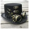 Berets 2022 Fashion Men Women Handmade Steampunk Top Hat With Gear Glasses Magic Performance Bowler Storlek 57 cm