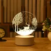 Рождественские украшения 3D Санта -олени Акриловые светодиодные подарки ночной свет USB 2022 год
