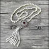 Pendant Necklaces Unique Design Handmade Round Charm Red Zircon Cz Micro Pave Pendant Natural Shell Pearl Beads Tassel Women Jewelry Dhjfl