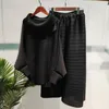 Pantaloni a due pezzi da donna Miyake Completi a pieghe Donna 2022 Autunno Bavero Bawing Maniche Top Gamba larga Due pezzi Sciolti Grandi taglie Casual Donna