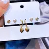 Stud Earrings Korean Fashion 3 Pairs Small Pack Gold Color Plated Cubic Zircon Crystal Women Jewelry