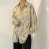 Erkekler Sıradan Gömlek Sonbahar Renkli Çizgili Erkekler Moda Topluluğu Erkek Elbise Kore Gevşek Kravat Boya M-3XL