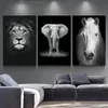 Pintura de lona Pintura de elefante preto e branco Zebra giraffe tigre Arte da parede Posters de arte de animais pinturas impressas de impressão para quarto quarto sem moldura sem moldura
