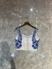 Women's Tanks & Camis Milan fashion designer designed blue and white porcelain vest