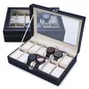 Watch Boxes 2/3/6/9/10/12 Slot Leather Box Display Case Organizer Glass Jewelry Storage Large Holder Black