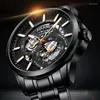 Armbandsur Ailang Men's Watch helautomatiska mekaniska ihåliga rostfritt stål Vitt urtavla lysande vattentät äkta 8629b