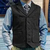 Herrv￤star herrdr￤kt Vest Navy Wedding Wool HerringBone Tweed Business Sleeveless Jacket Custom
