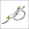 Cluster-Ringe Cluster-Ringe Lotus Fun Echtes 925er-Sterlingsilber Original handgefertigter feiner Schmuck Verstellbarer Ring 18 Karat Gold Vogel auf Zweig Dh01L