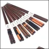 Chopsticks Antislip Wooden Chopsticks Japanesestyle Natural Handmade Round Chinese Tableware 6 Styles String Wrap Drop Delivery 2022 Dhrrg