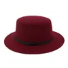 Berretti a sfera Cappello perfetto Unisex Cintura di lana a tesa larga Flat Top Fedora Cappelli da festa Berretto da baseball Insegnante